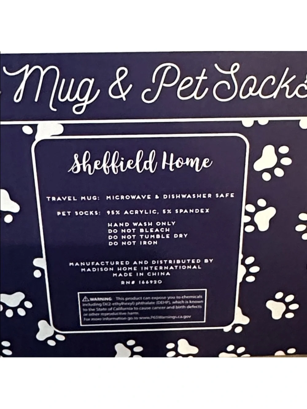 Sheffield Home Navy Dog Socks with White Paw Prints and Travel Mug
